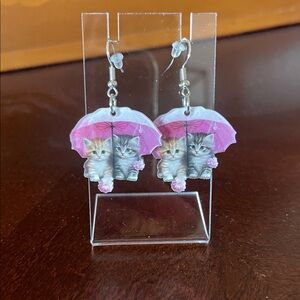 New Kittens with Umbrella Acrylic Earrings